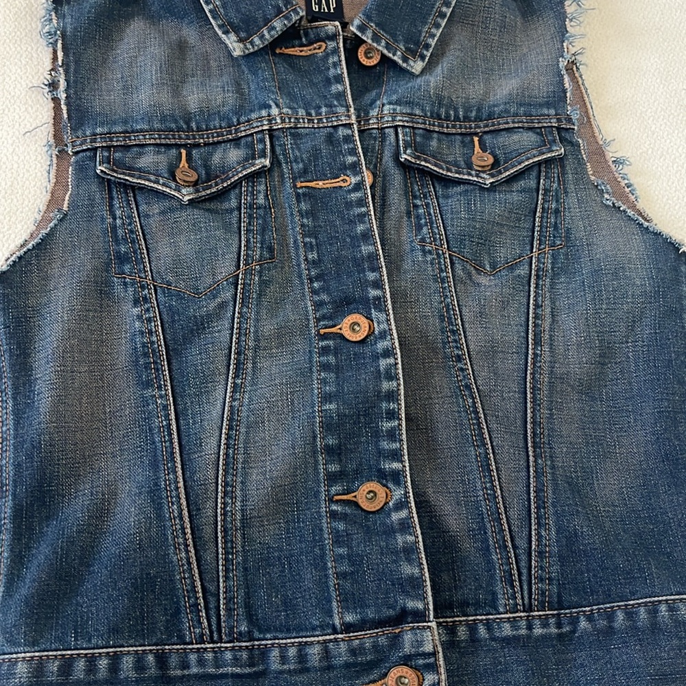 GAP Vintage Blue Denim Vest Women Small Bikercore - Picture 2 of 4